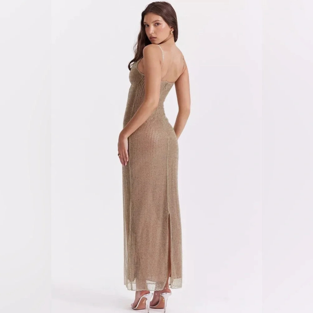 HOUSE OF CB 'Alondra' Cafe Au Lait Beaded Maxi Dress - Picture 3 of 9